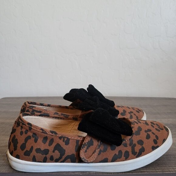 Janie and Jack Cheetah Print Bow Slip-On Sneaker Shoes Brown/Black Size Kid's 3 - Picture 1 of 9